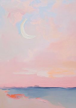 Maan Abstract Pastel Zee Minimalistisch Roze van Niklas Maximilian