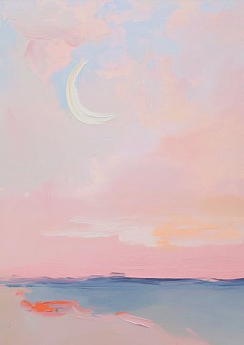 Maan Abstract Pastel Zee Minimalistisch Roze