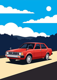 Rote Oldtimer-Limousine, am Straßenrand geparkt, sonnige, flache Vektorillustration von Adam Khabibi