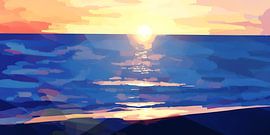 Glimmers to the Horizon: a modern, graphic sunset by the sea by Dirk van der Ven