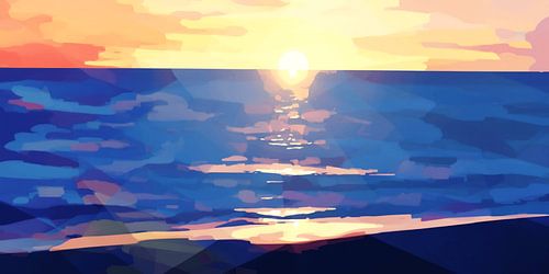 'Glimmers to the Horizon': a modern illustration of a sunset by the sea