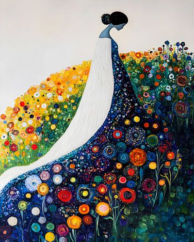 Femme avec une longue robe florale