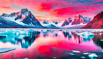 Sunset with ice and mountains by Mustafa Kurnaz