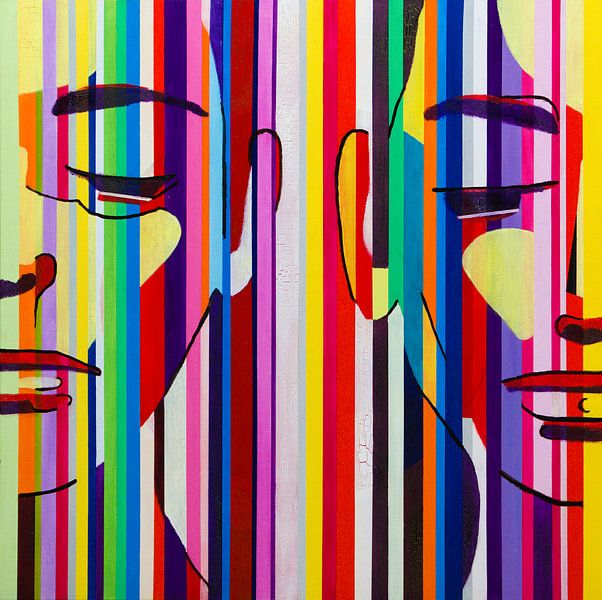 Abstract modern kleurrijk schilderij portret popart van Anja Namink - Schilderijen