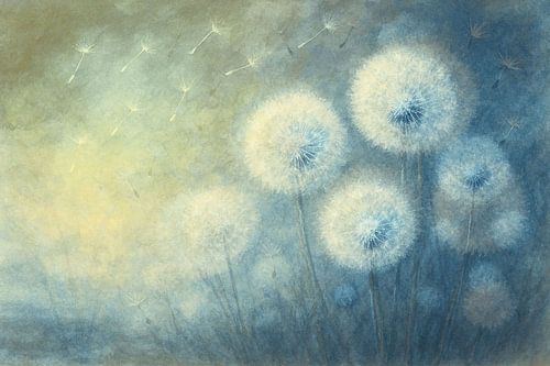 Paardenbloemen in geel en blauw
