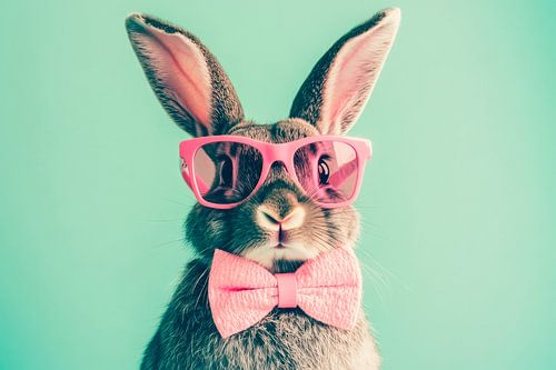 Chic rabbit in sunglasses and bow tie