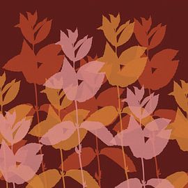 Romantic Autumn. Autumnal abstract botanical in terra, ochre, pink, wine red by Dina Dankers