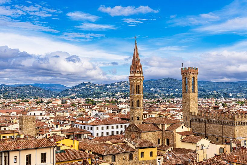 Uitzicht op historische gebouwen in Florence, Italië van Rico Ködder