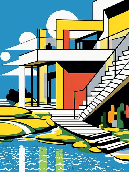 Architectuur Moderne Meetkunde Kleuren Water Huis Trappen van gm_designs