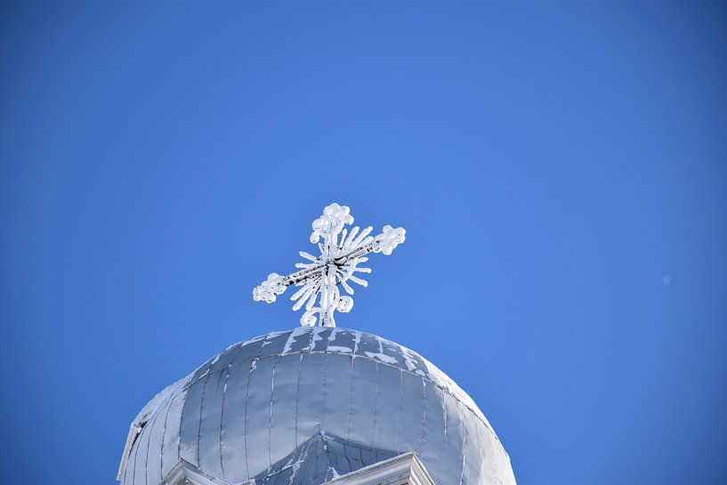 The church's bell tower in winter by Claude Laprise