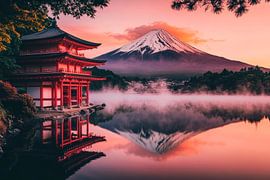 Berg und Tempel im Morgennebel von Poster Art Shop