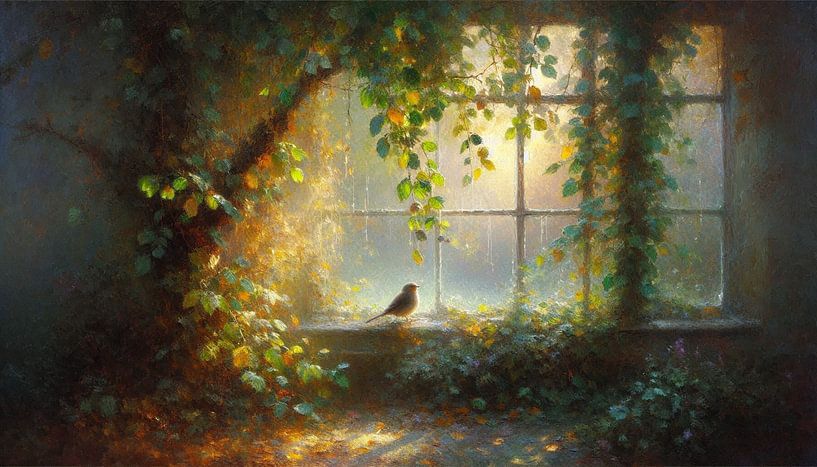 Vogel am Fenster von Nicolette Vermeulen