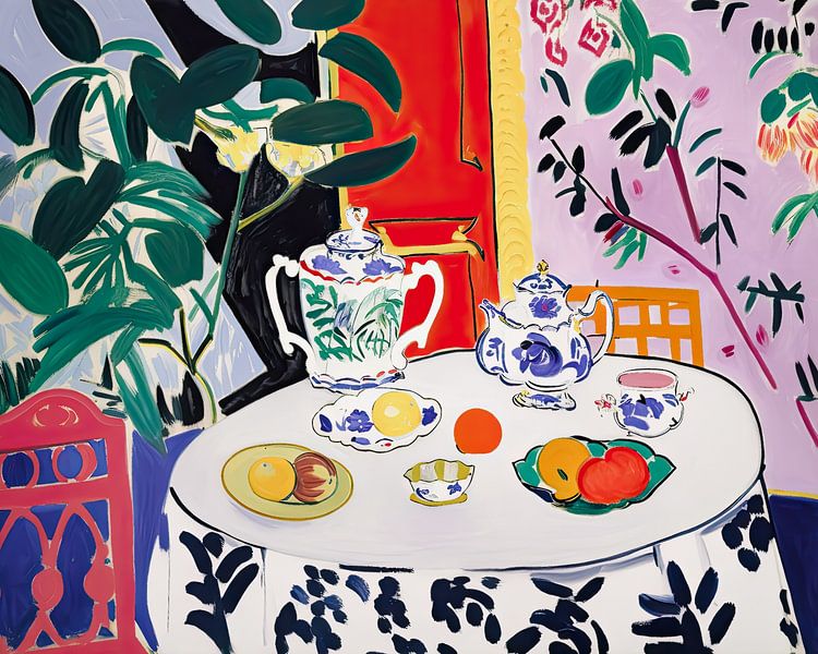 Schilderij Theetijd van Vlindertuin-Art