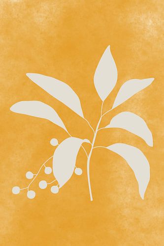 Art botanique moderne. Plante avec des baies en blanc sur jaune