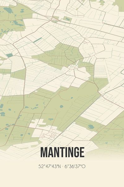 Carte ancienne de Mantinge (Drenthe) par Affiches de lieux