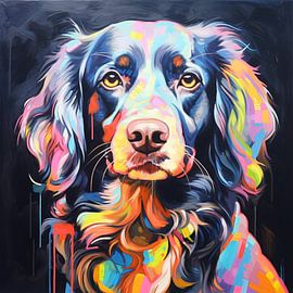 Hondenportret langharig donker kleurrijk graffiti modern urban