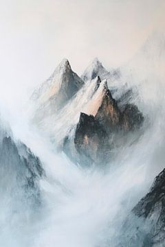 Mystiek berglandschap in de mist van Poster Art Shop
