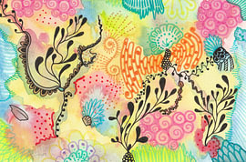 « Colorfully Tangled », aquarelle abstraite de style Zentangle sur Siput Art