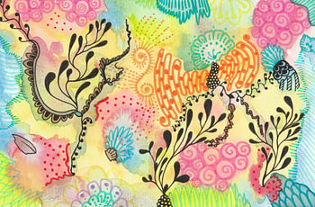 « Colorfully Tangled », aquarelle abstraite de style Zentangle
