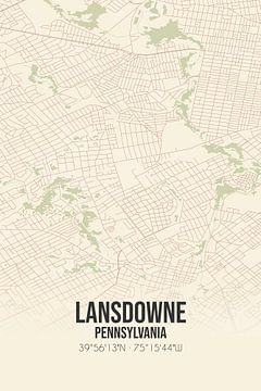 Vintage landkaart van Lansdowne (Pennsylvania), USA. van MijnStadsPoster