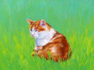 Entspannende Katze im Grünen