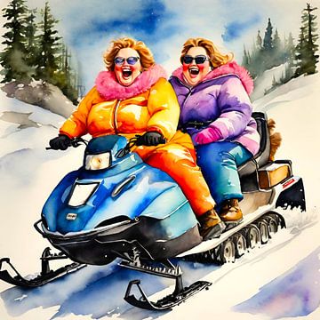 2 dames op een sneeuwscooter van De gezellige Dames