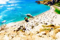 Het palmenstrand van Preveli aan de zuidkust van Kreta