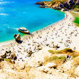 Het palmenstrand van Preveli aan de zuidkust van Kreta van Ronnie Reul