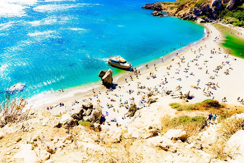 Het palmenstrand van Preveli aan de zuidkust van Kreta van Ronnie Reul