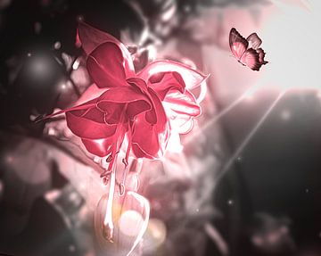 The pink butterfly and flower van Jessica Vreede