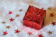 Klein kerstcadeau doosje met stervormige ornamenten boven sneeuw van Alex Winter thumbnail