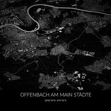 Black and white map of Offenbach am Main Städte, Hesse, Germany. by Rezona