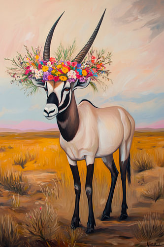 Oryx met bloemenkrans