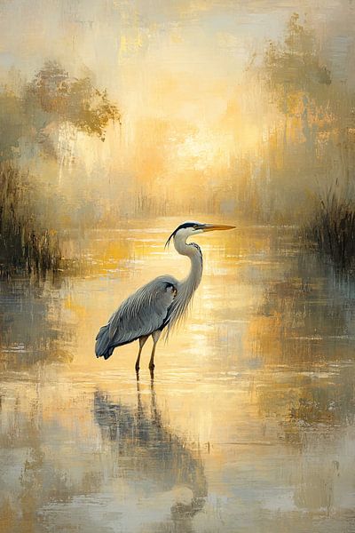 Héron au lever du soleil sur l'eau par Imperial Art House