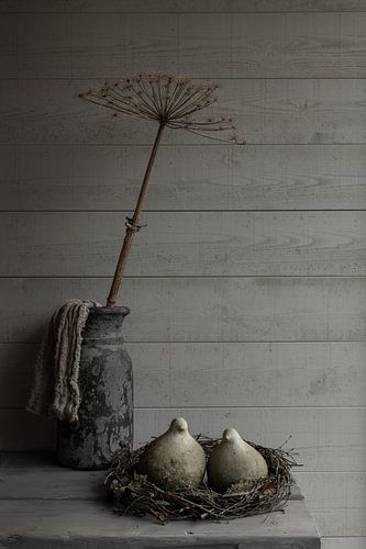 Landelijk stilleven met stenen duiven en berenklauw van Mayra Fotografie