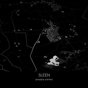 Zwart-witte landkaart van Sleen, Drenthe. van Rezona