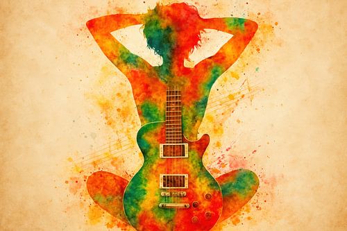 Silhouette à l'aquarelle et guitare électrique