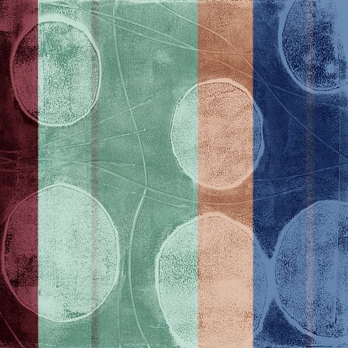 Japandi. Organische vormen in saliegroen, indigoblauw en bruin