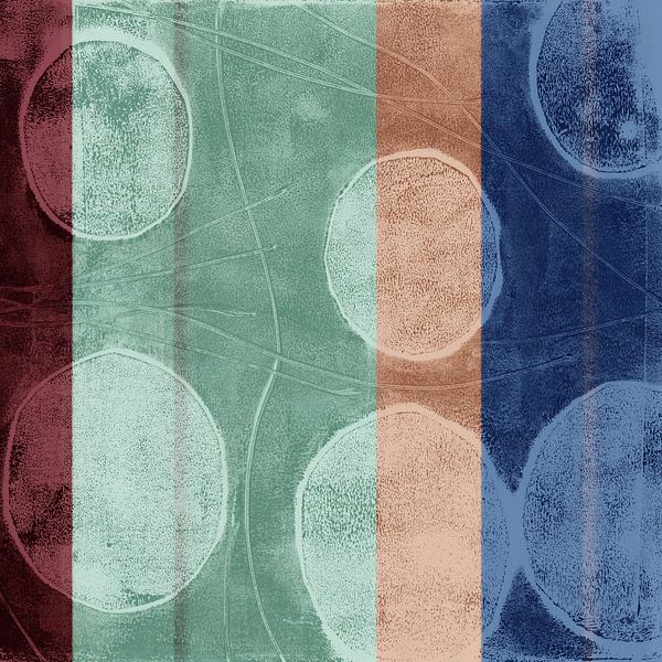 Japandi. Organische Formen in Salbeigrün, Indigoblau und Braun von Abstrakte minimalistische Kunst