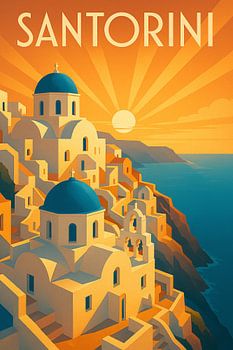 Santorini Griekenland Blauwe koepels zonsondergang