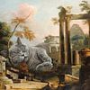 Landscape with Classical Ruins and Typical Cat sur Marja van den Hurk
