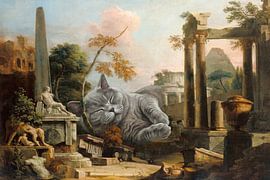 Landscape with Classical Ruins and Typical Cat by Marja van den Hurk