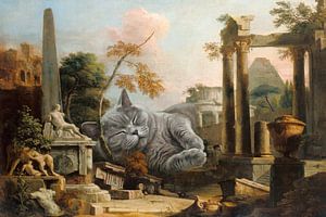 Landscape with Classical Ruins and Typical Cat