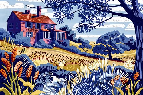 Seizoensgebonden landschap en natuur, vlak en beperkt palet.