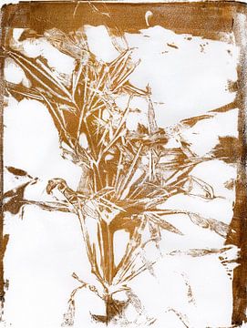 Goldener Bambus. Botanische Illustration im Vintage-Stil. Monotypie. von Dina Dankers