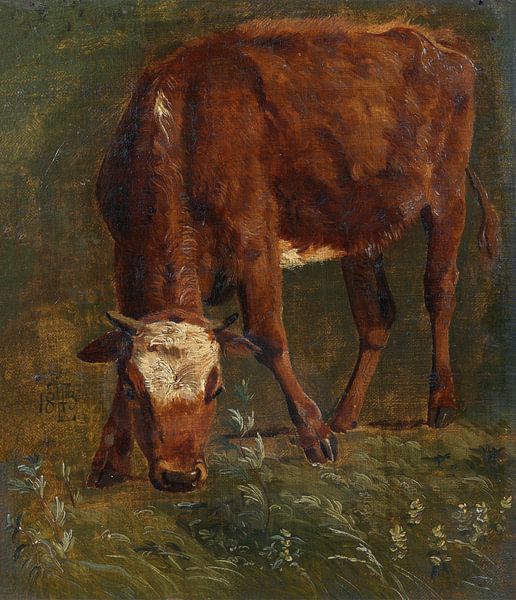 Grazing red heifer, Johan Thomas Lundbye by Masterful Masters