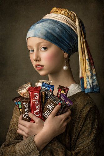 Girl with a Pearl Earring and Chocolate – nostalgia by Peter Pen Drawings and Paintings