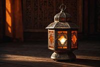 Lanterne orientale dans la chaude lumière du matin