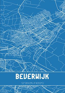 Blauwdruk | Landkaart | Beverwijk (Noord-Holland) van MijnStadsPoster