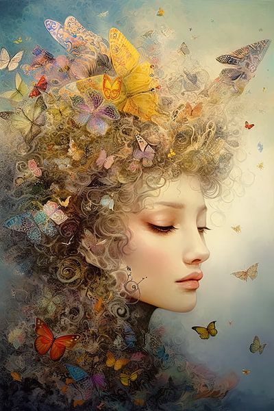 Woman with butterflies by Bert Nijholt